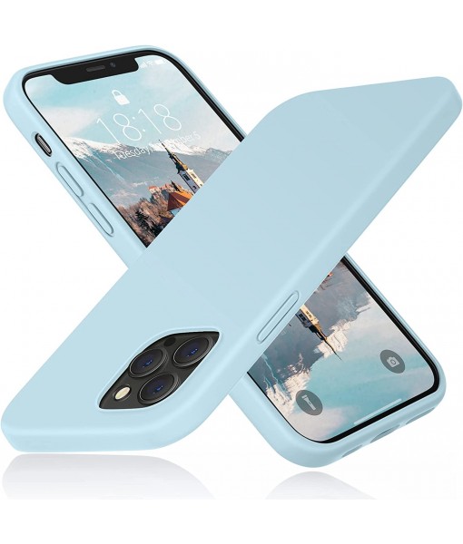 Husa iPhone 14, SIlicon Catifelat cu interior Microfibra, Light Blue